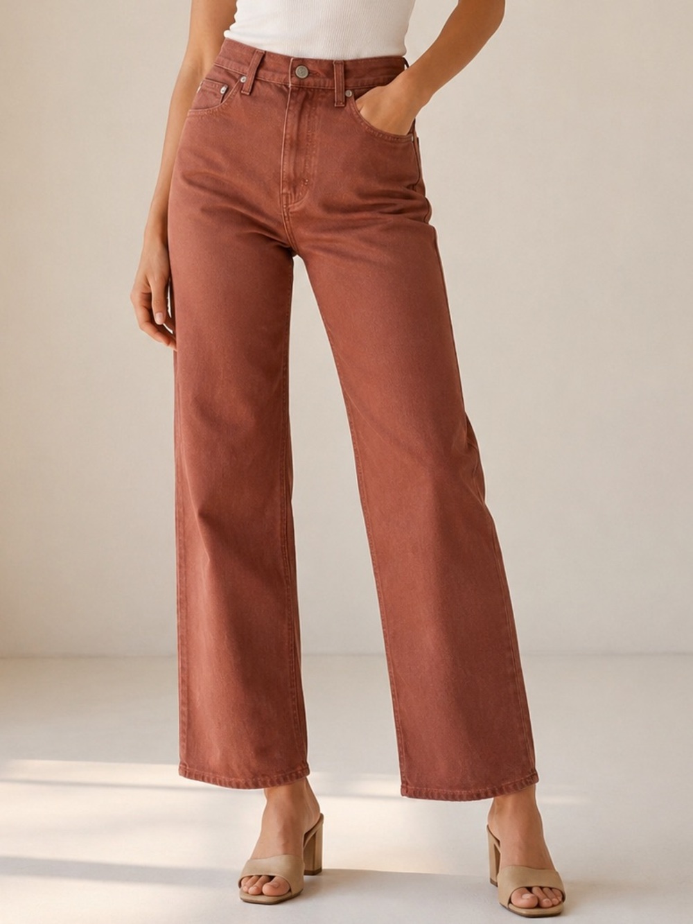 AG Kinsley High Rise Straight Crop Jeans Size 28 Rust Copper Brown
